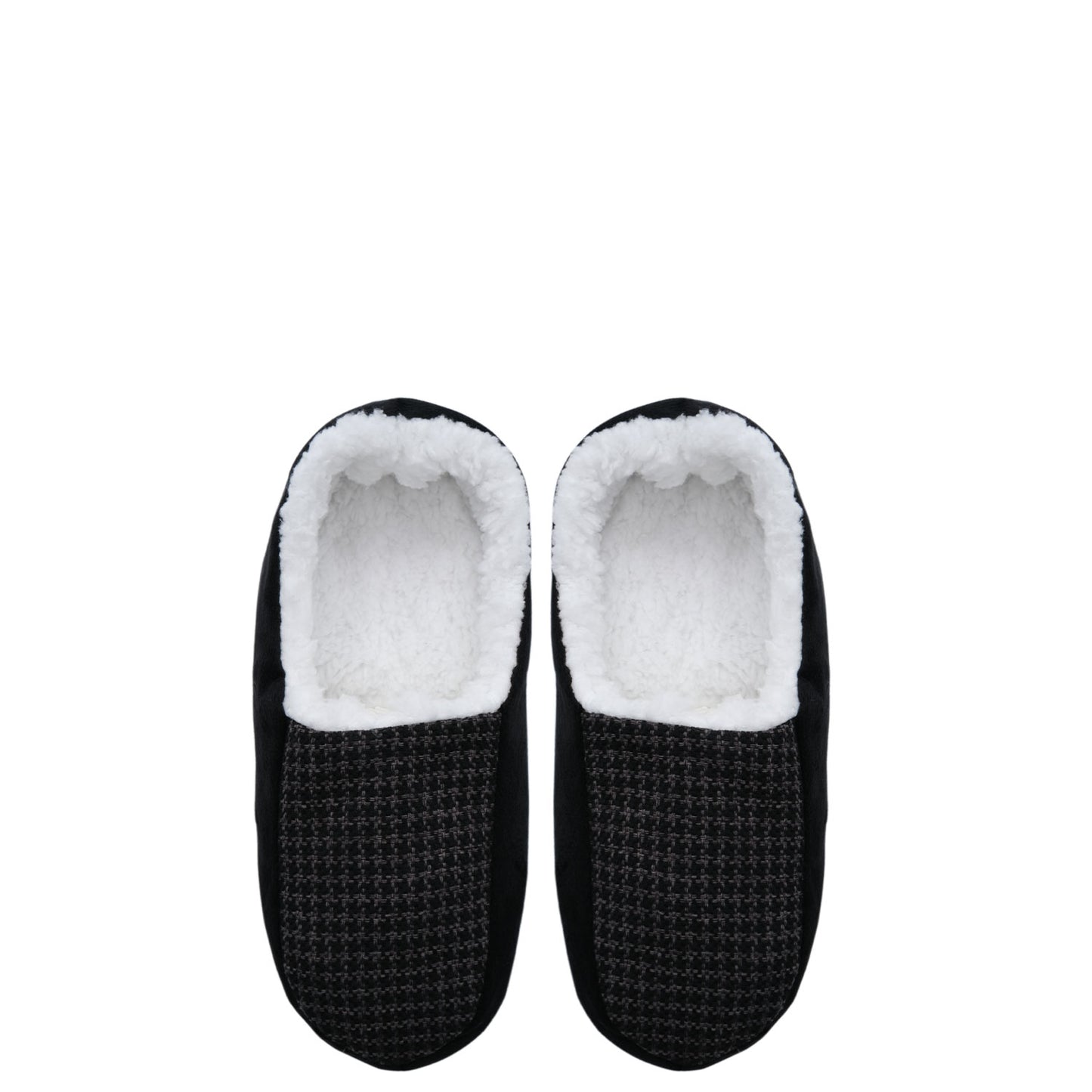 Cosy Mens Fluffy Slippers - (Black Houndstooth)