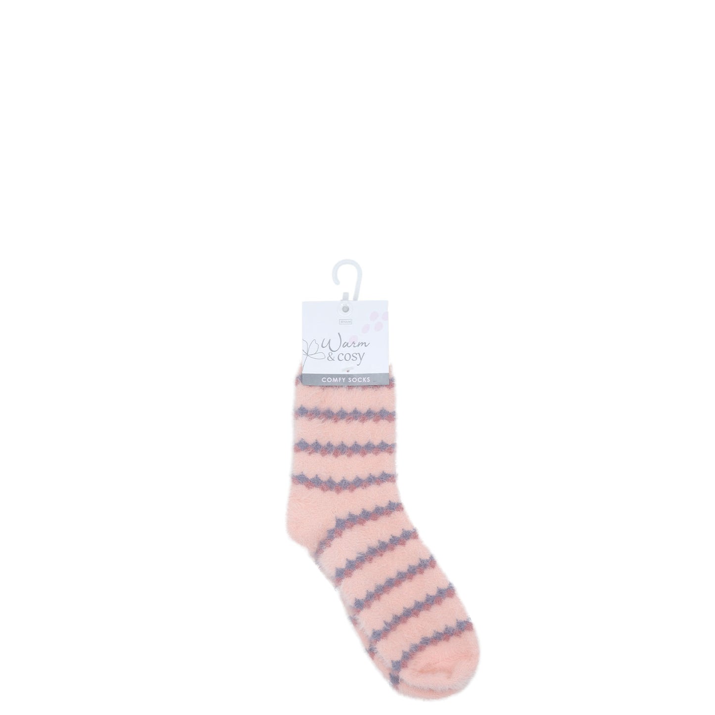 Cosy Fluffy Socks - (Pink & Grey Stripe)