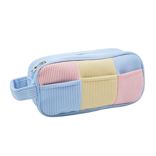 Corduroy Make Up Bag With Front Pockets - 25 x 12 x 7cm