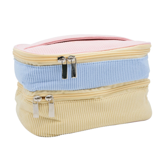 Corduroy Cosmetic Case Double Tier - 23 x 12 x 12cm