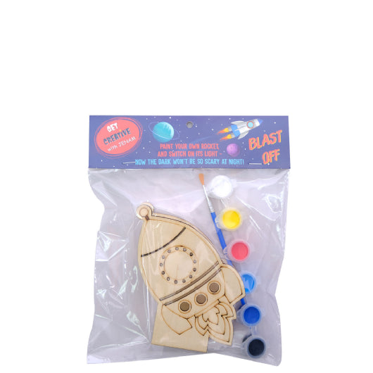 DIY Plywood Rocket With Light - Plywood Rocket (8 x 13cm), 6 x Paints & Brush