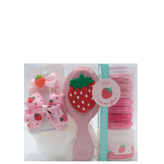 Strawberry Kisses  Hair With Flair - Hair Bands, Hair Clips. Hairbrush(13cm), 80g Bath Crystals & 20g Mesh Sponge
